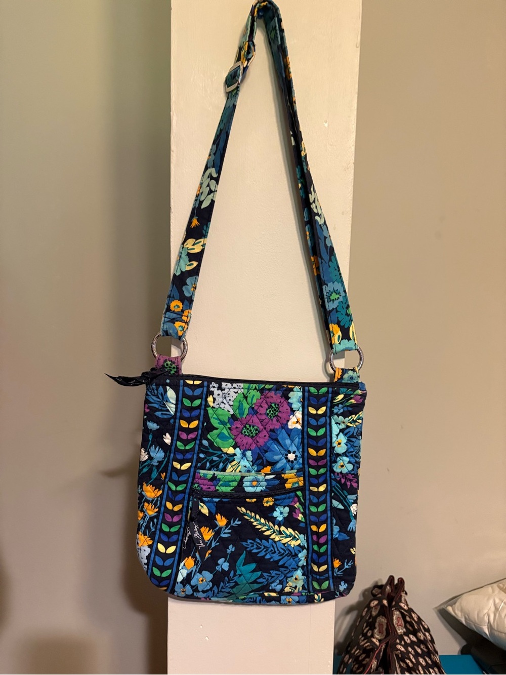 Vera Bradley Navy Floral Quilted Crossbody with Teal & Purple Accents